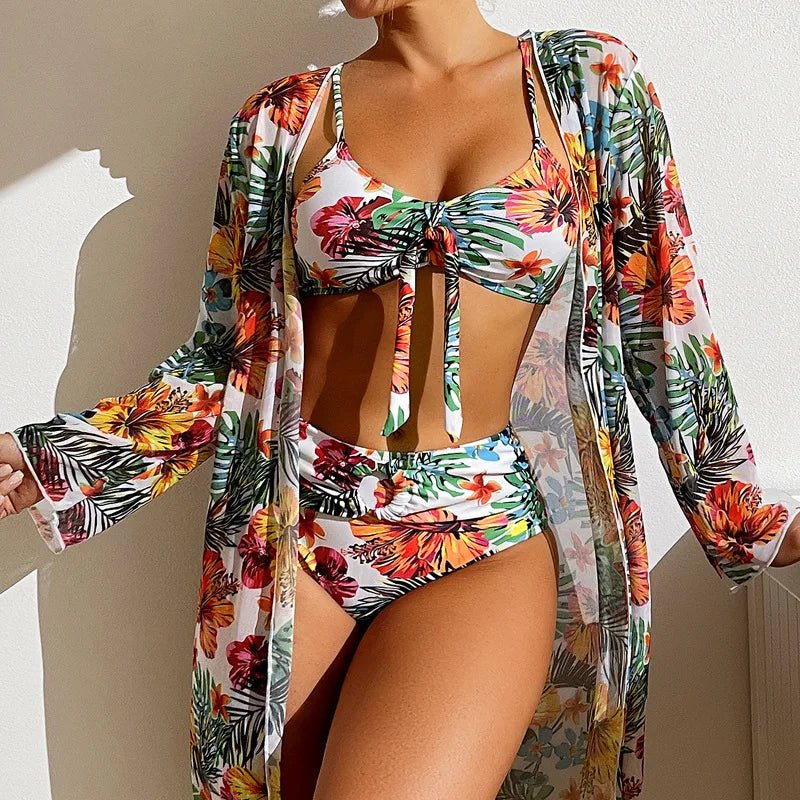 Wildflower Three-Piece Bikini & Cover-Up Set