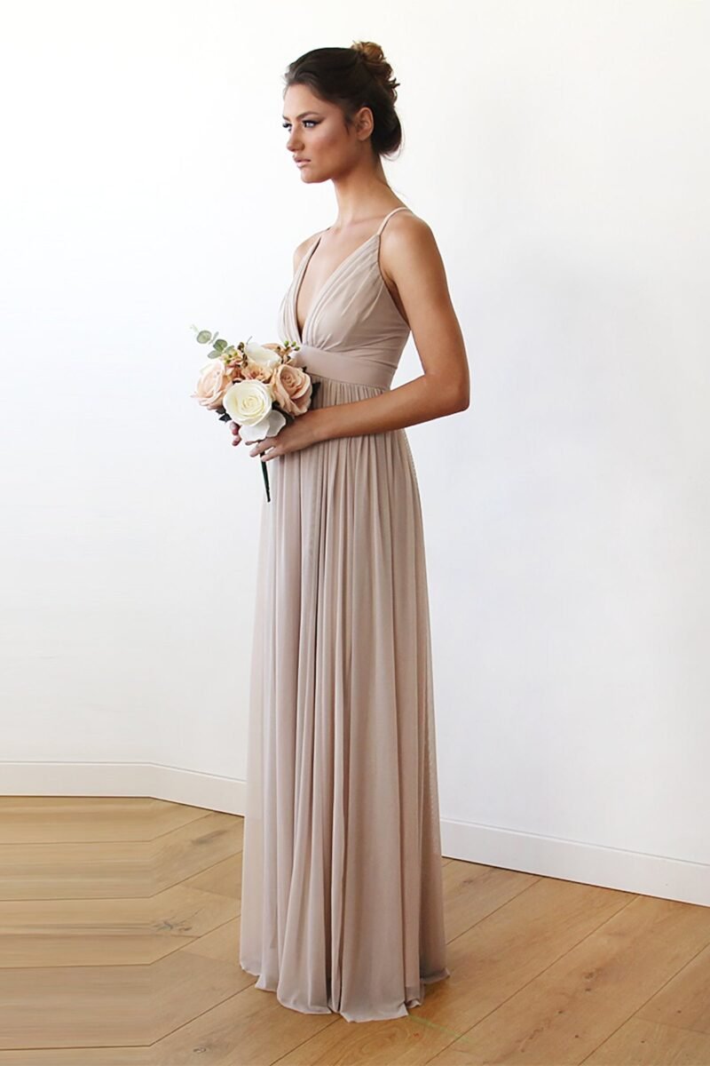 Vivienne Crisscross Chiffon Maxi Gown in Champagne