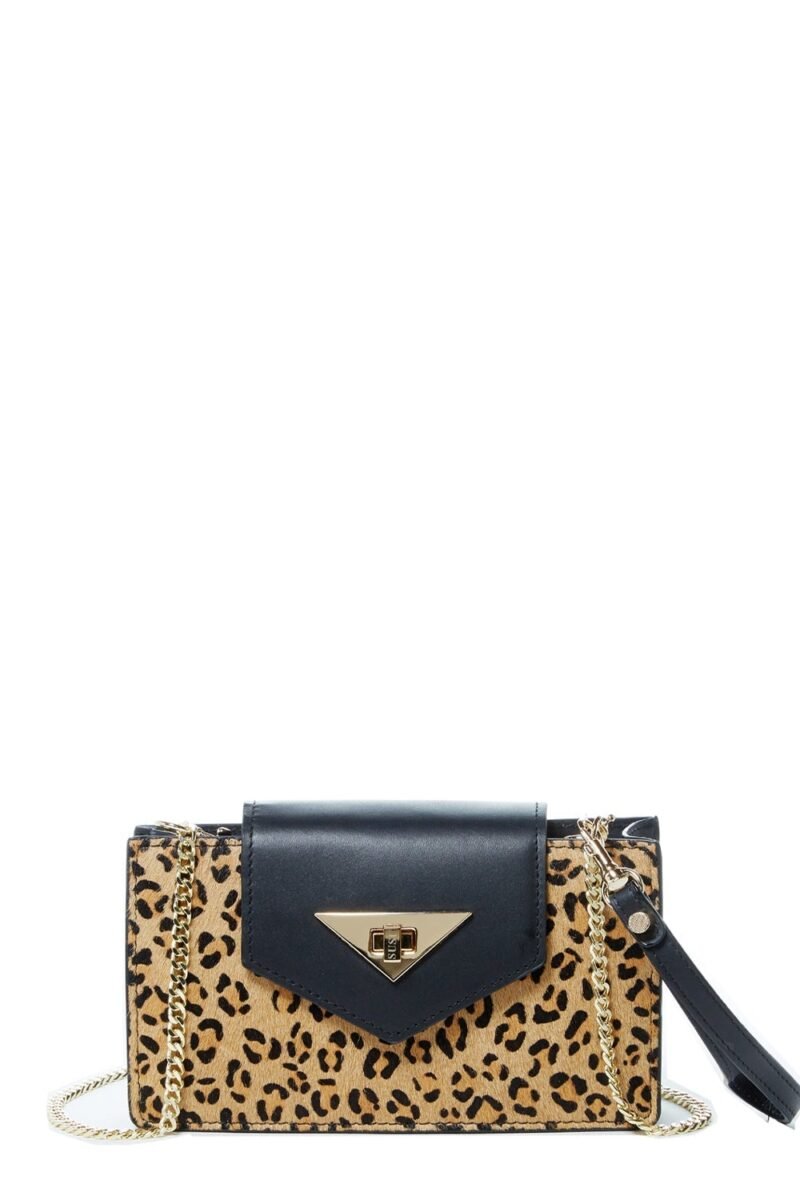 Mary Mini Crossbody Bag Black Leopard Leather Wristlet
