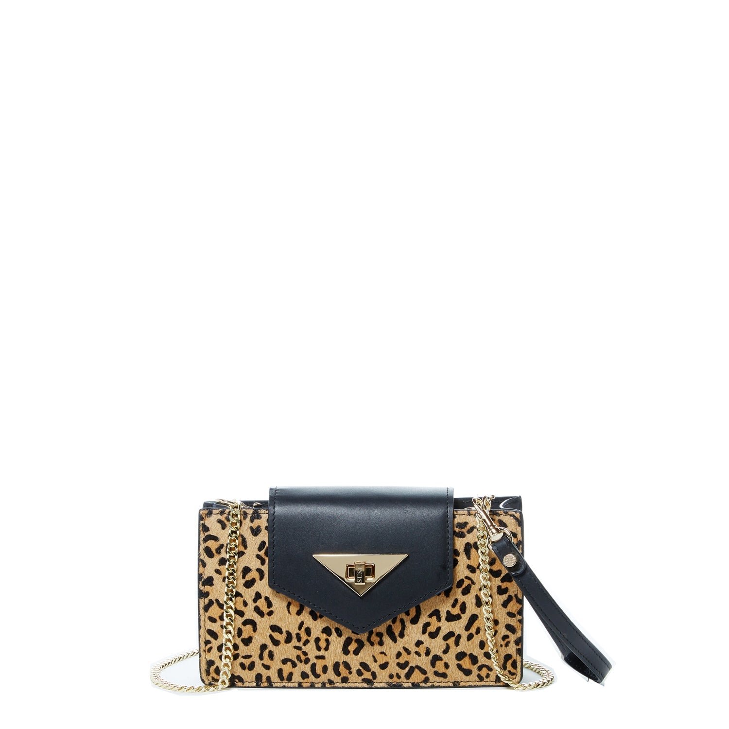 Mary Mini Crossbody Bag Black Leopard Leather Wristlet