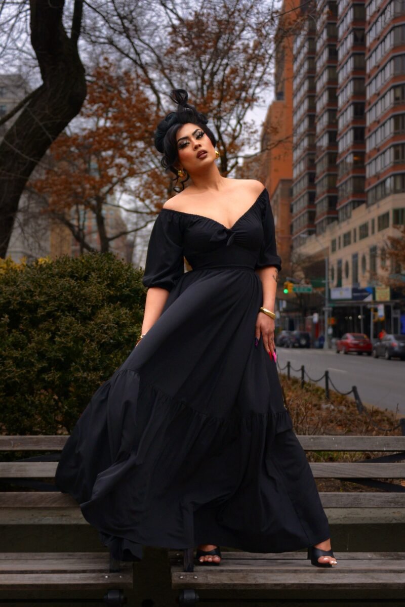 Molly Vintage Gothic 70s Maxi Gown in Solid Black