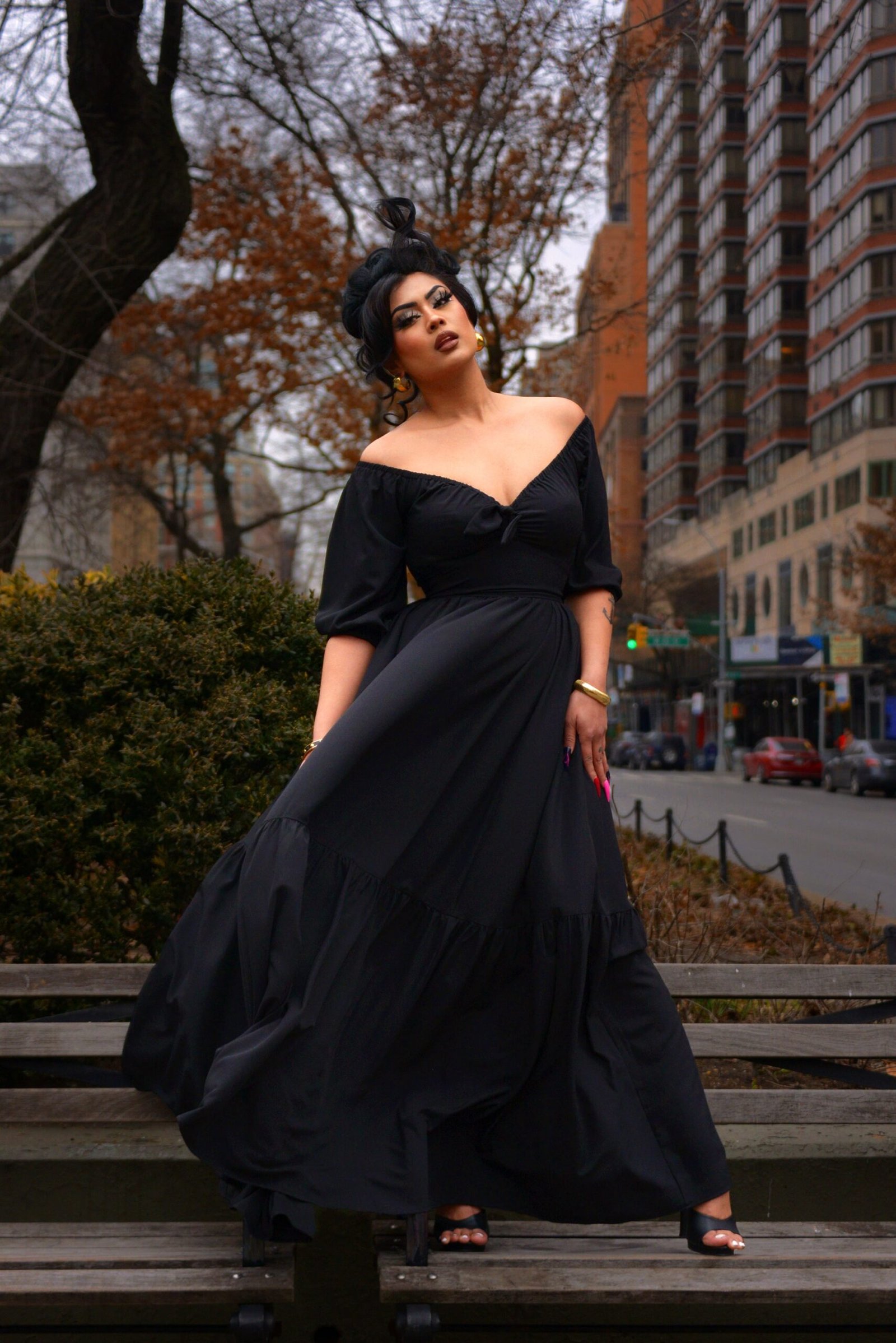 Molly Vintage Gothic 70s Maxi Gown in Solid Black