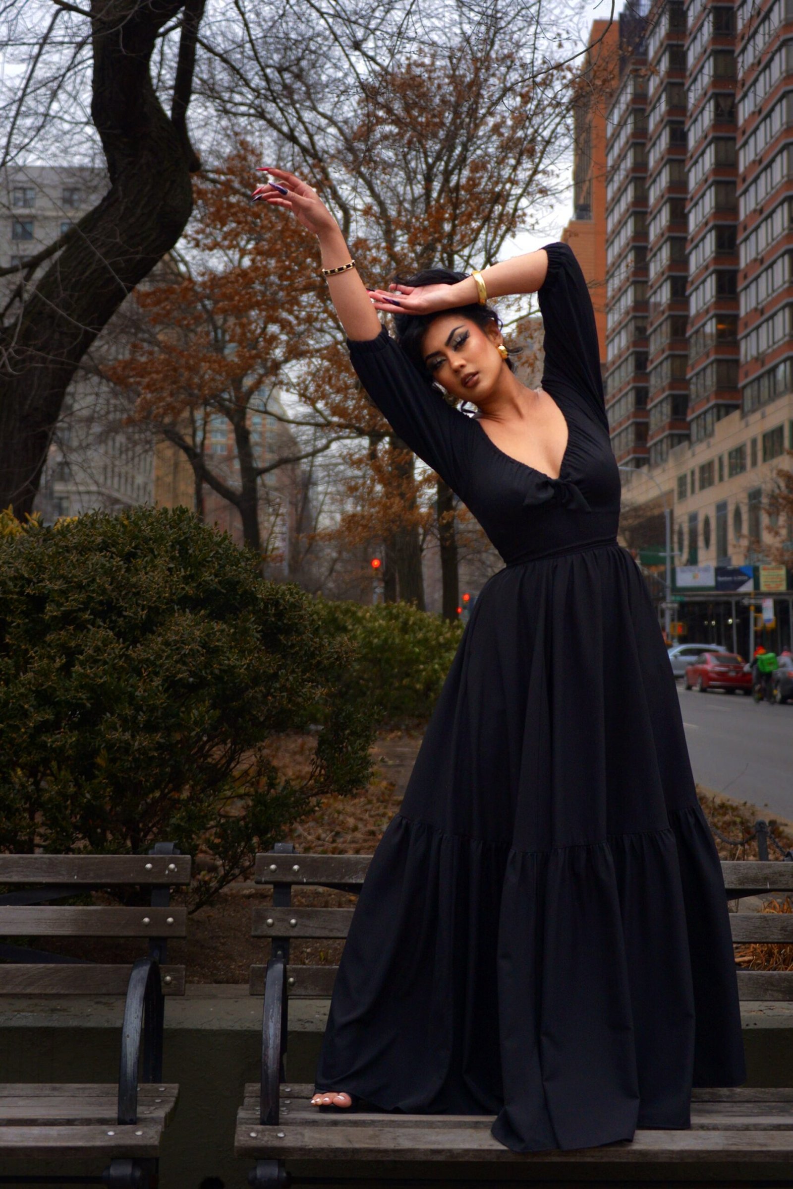 Molly Vintage Gothic 70s Maxi Gown in Solid Black
