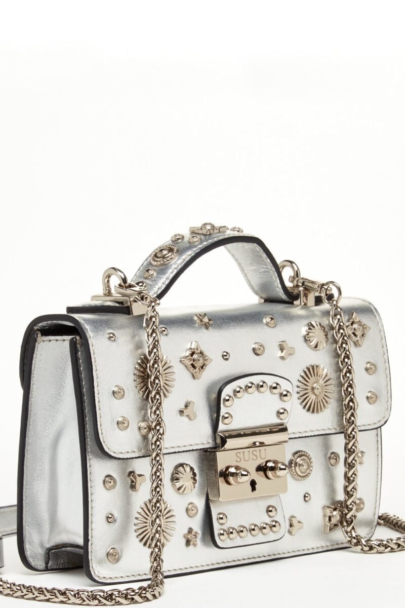 The Hollywood Studded Leather Crossbody Bag in Silver