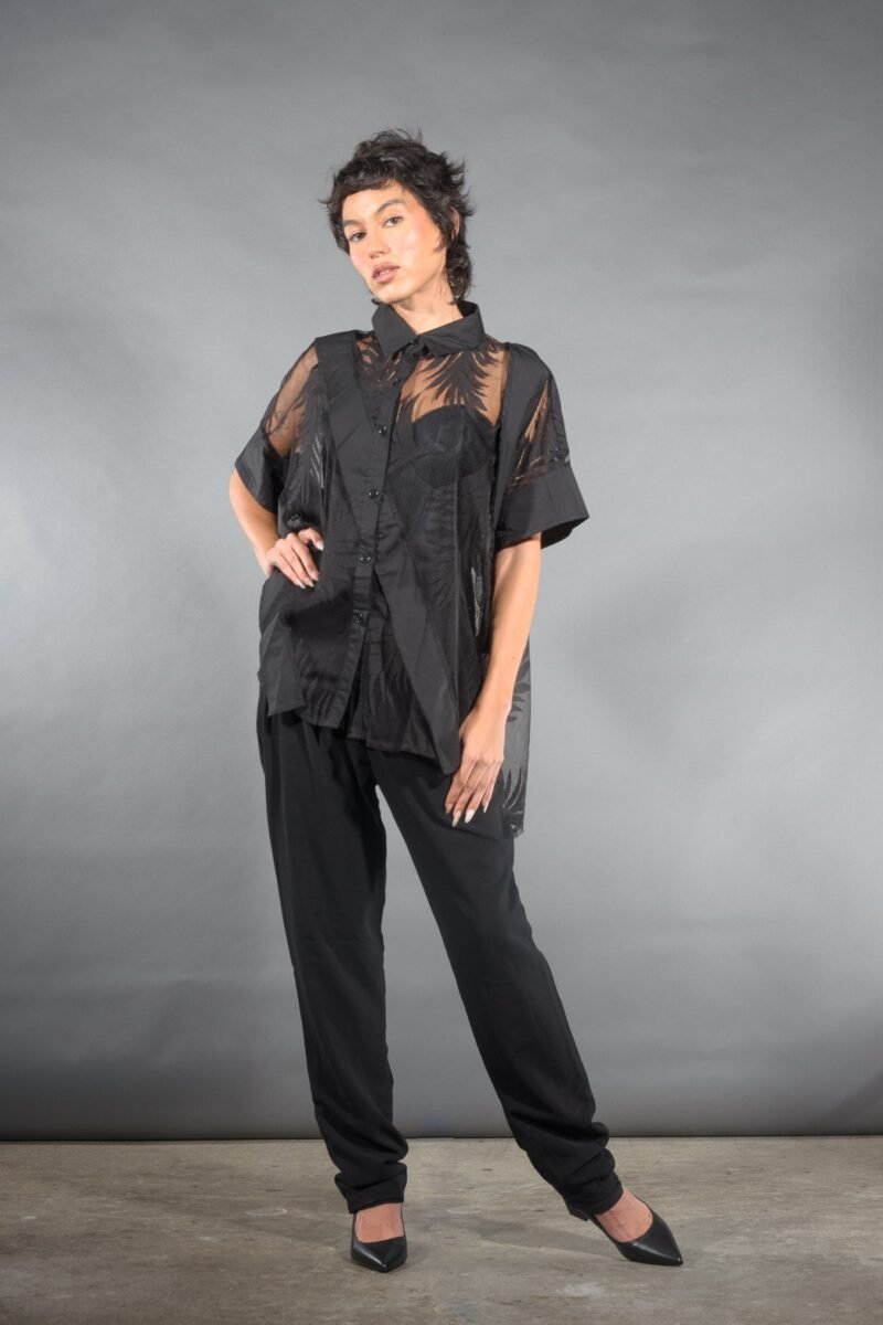Olivia Vintage 90's Style Tapered Pants in Black Stretch Crepe | Traci Lords