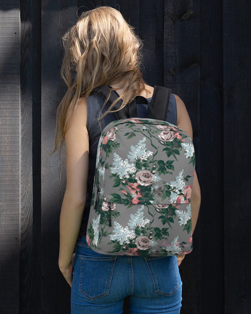Emma Take on the Day Medium Backpack in Grey Bella Roses