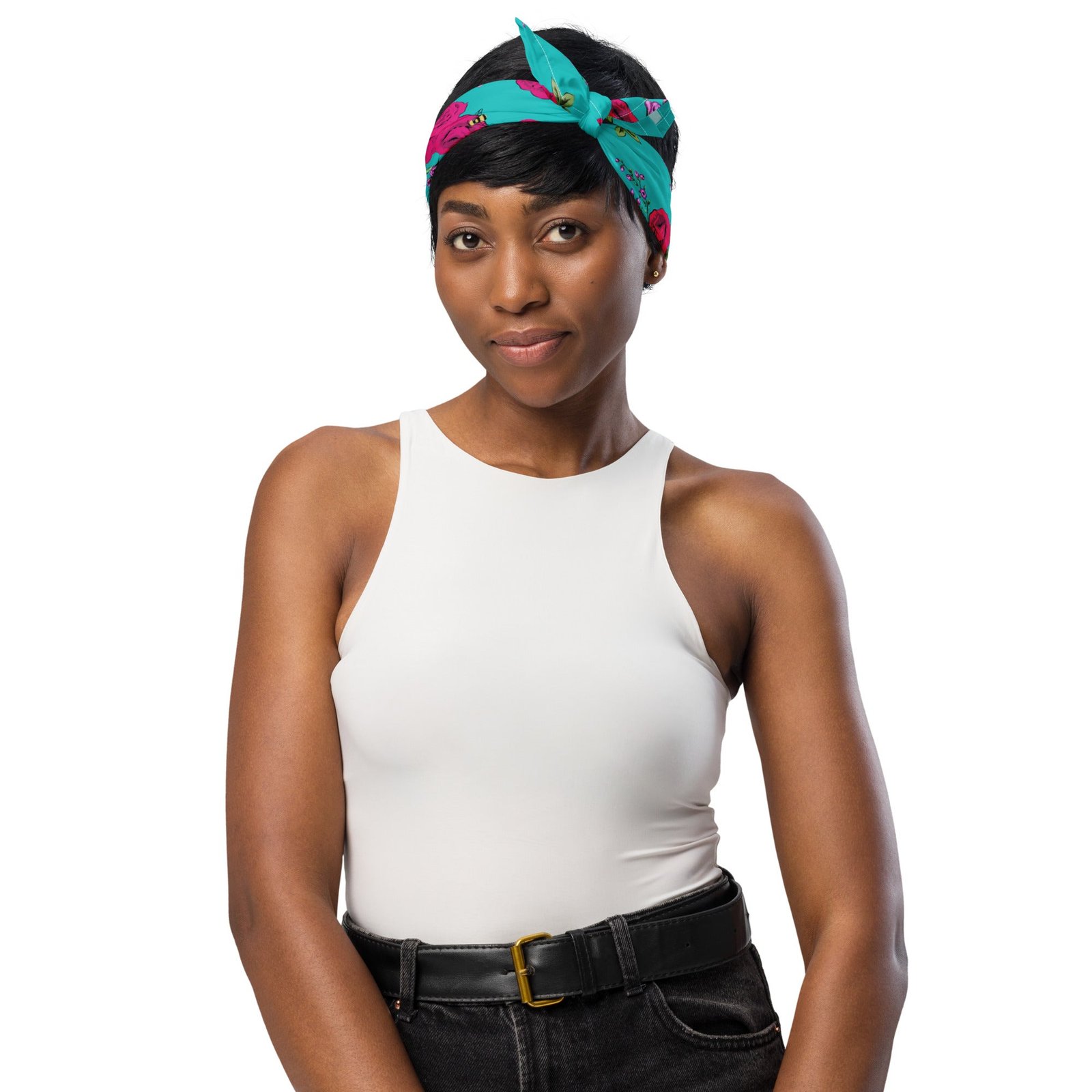 Cyndi Turquoise Bee Floral Bandana