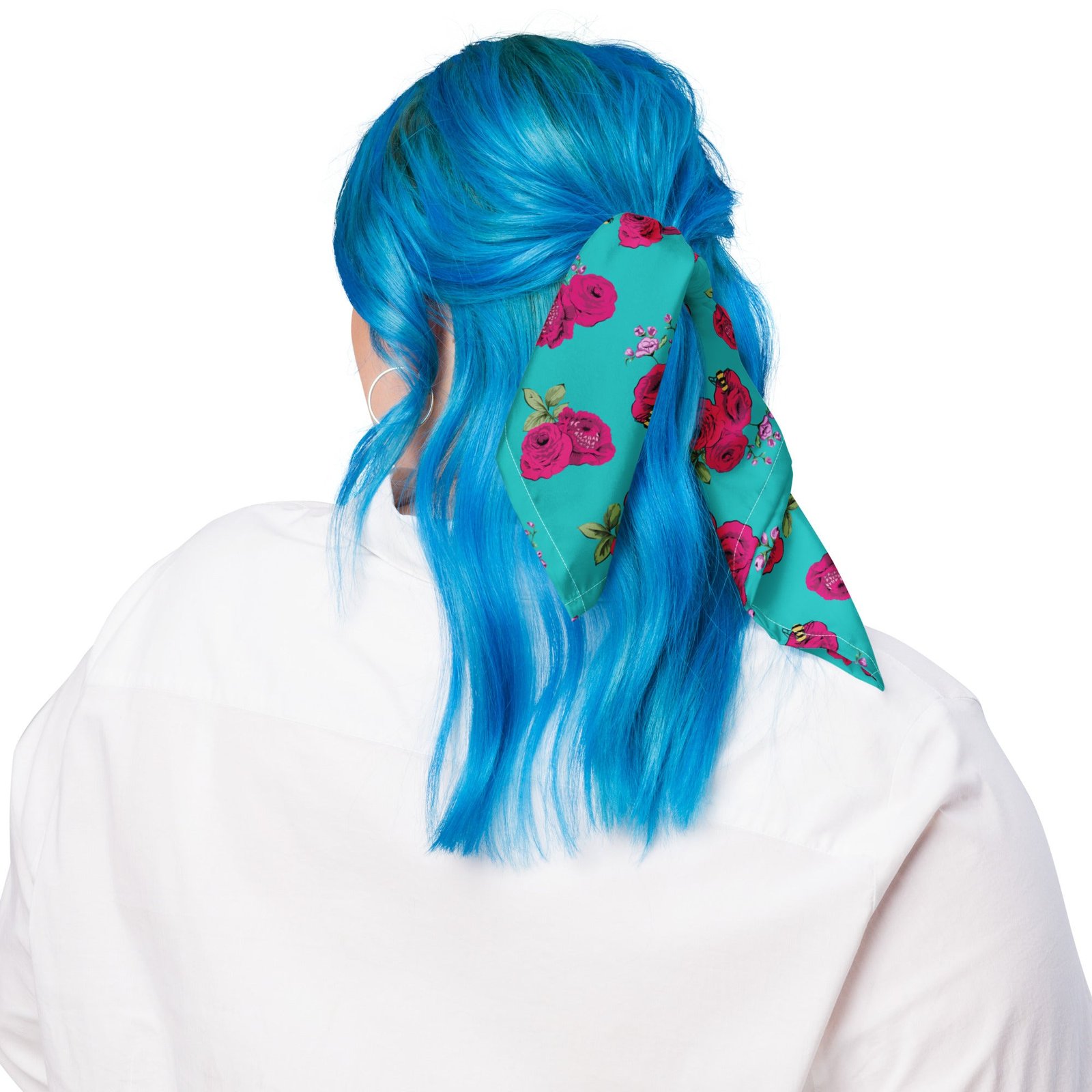 Cyndi Turquoise Bee Floral Bandana