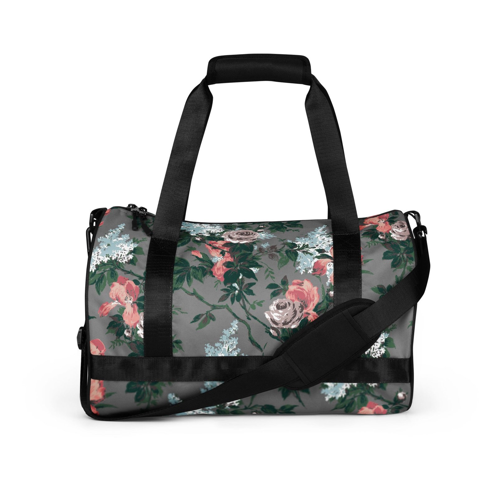 Hillary Overnighter Carry On Workout Duffle Bag in Grey Bella Roses
