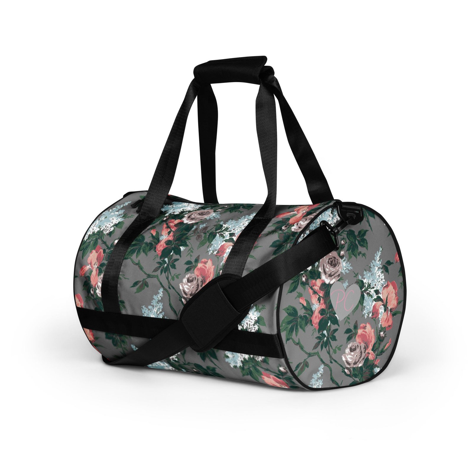 Hillary Overnighter Carry On Workout Duffle Bag in Grey Bella Roses
