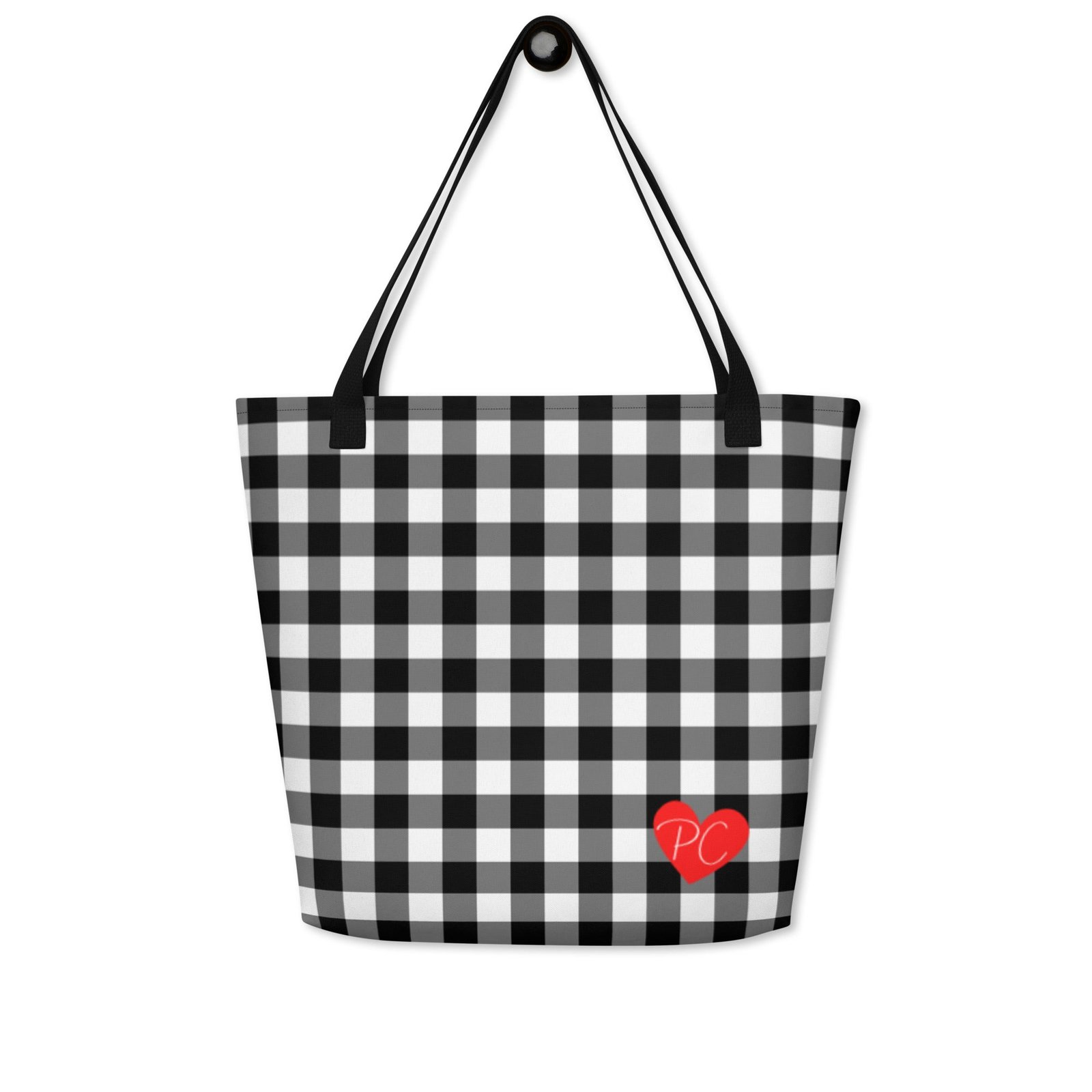 Sunny Days Large Shopper Tote Bag in Black Gingham
