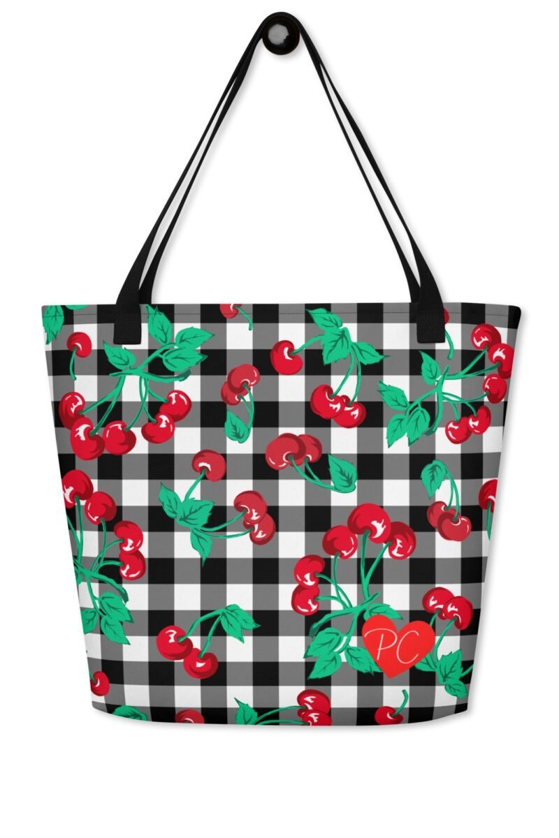 Bethany Cherry Girl Black Gingham Print Oversized Tote Bag