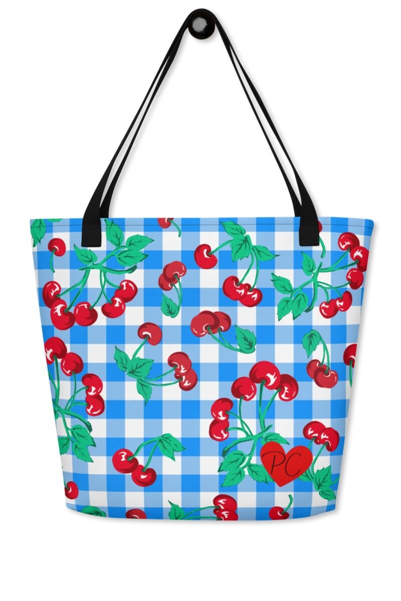 Bethany Cherry Girl Blue Gingham Print Oversized Tote Bag