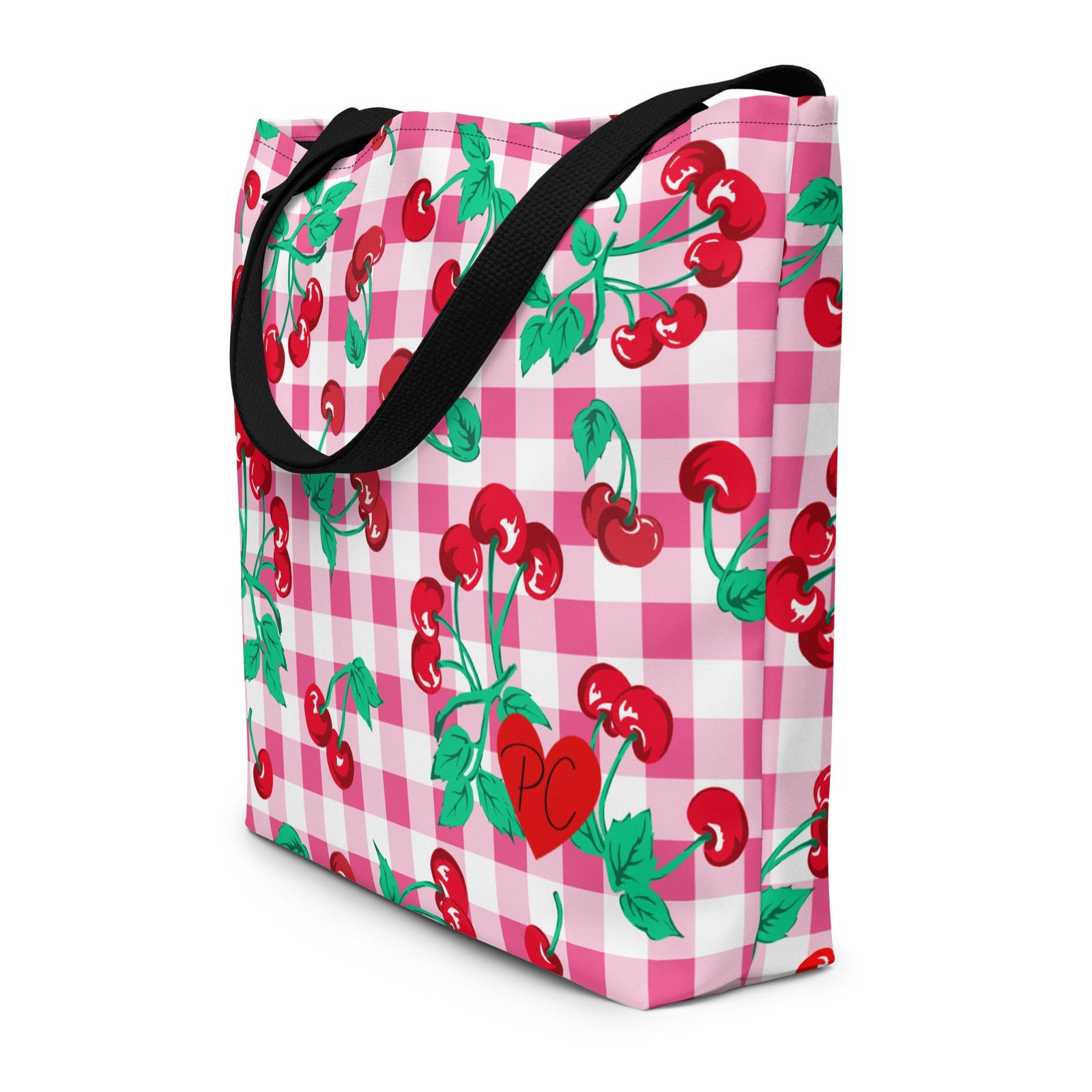 Bethany Cherry Girl Pink Gingham Oversized Tote Bag