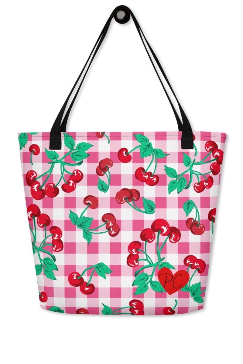 Bethany Cherry Girl Pink Gingham Oversized Tote Bag