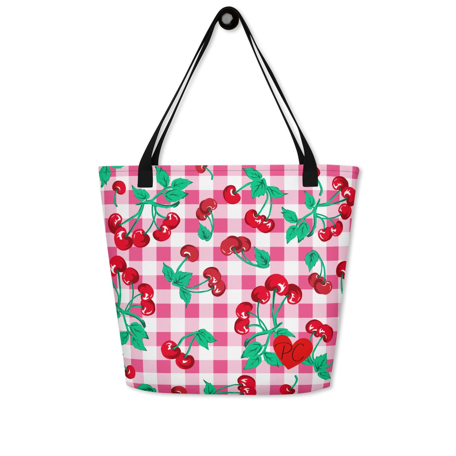 Bethany Cherry Girl Pink Gingham Oversized Tote Bag
