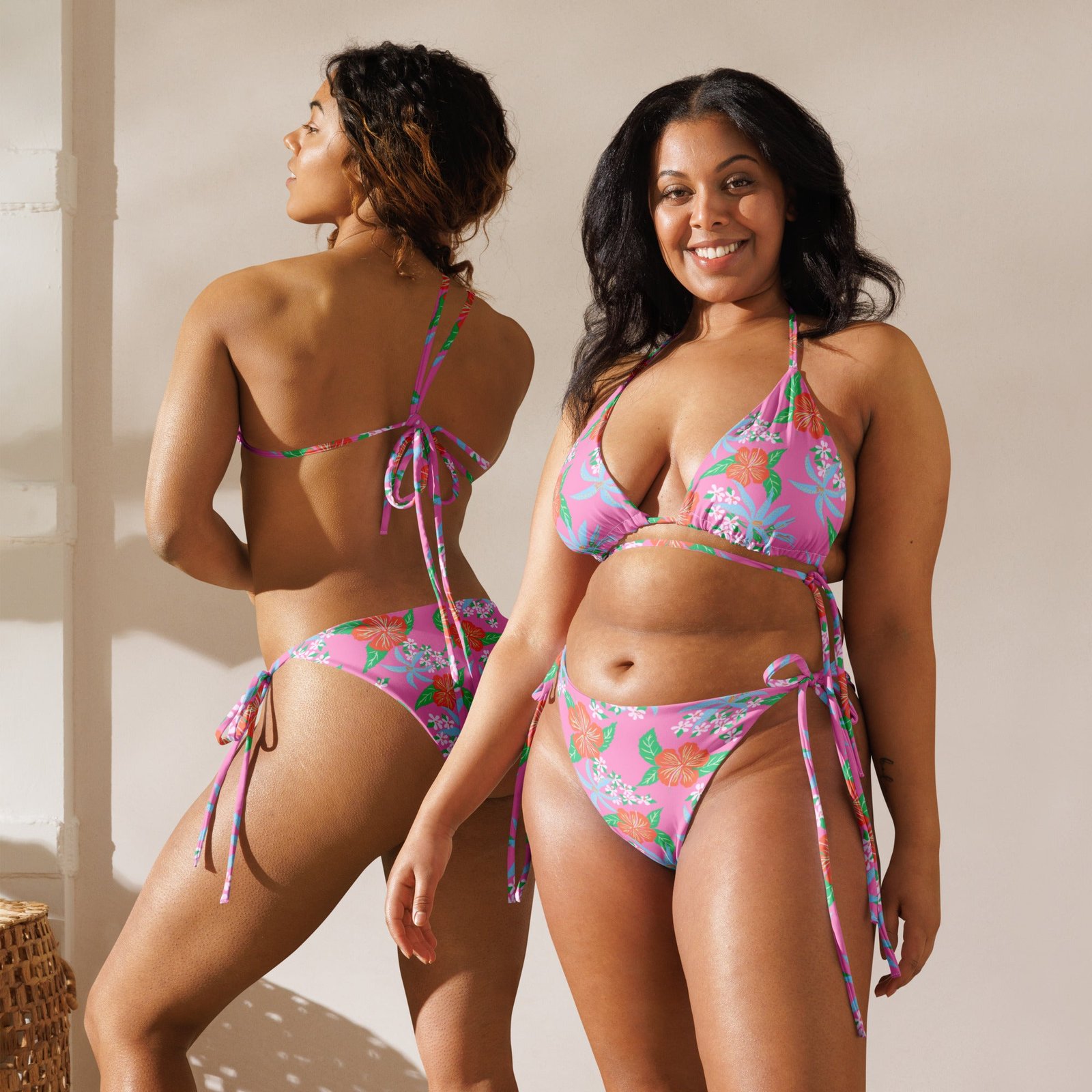 Alex Recycled String Bikini in Tropical Pink Hibiscus
