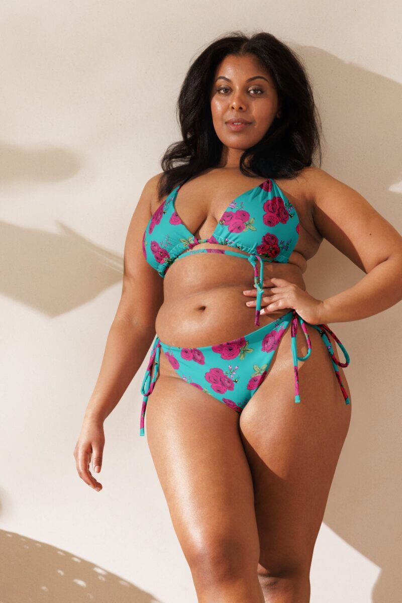 Alex Recycled String Bikini Set in Turquoise Bee Floral