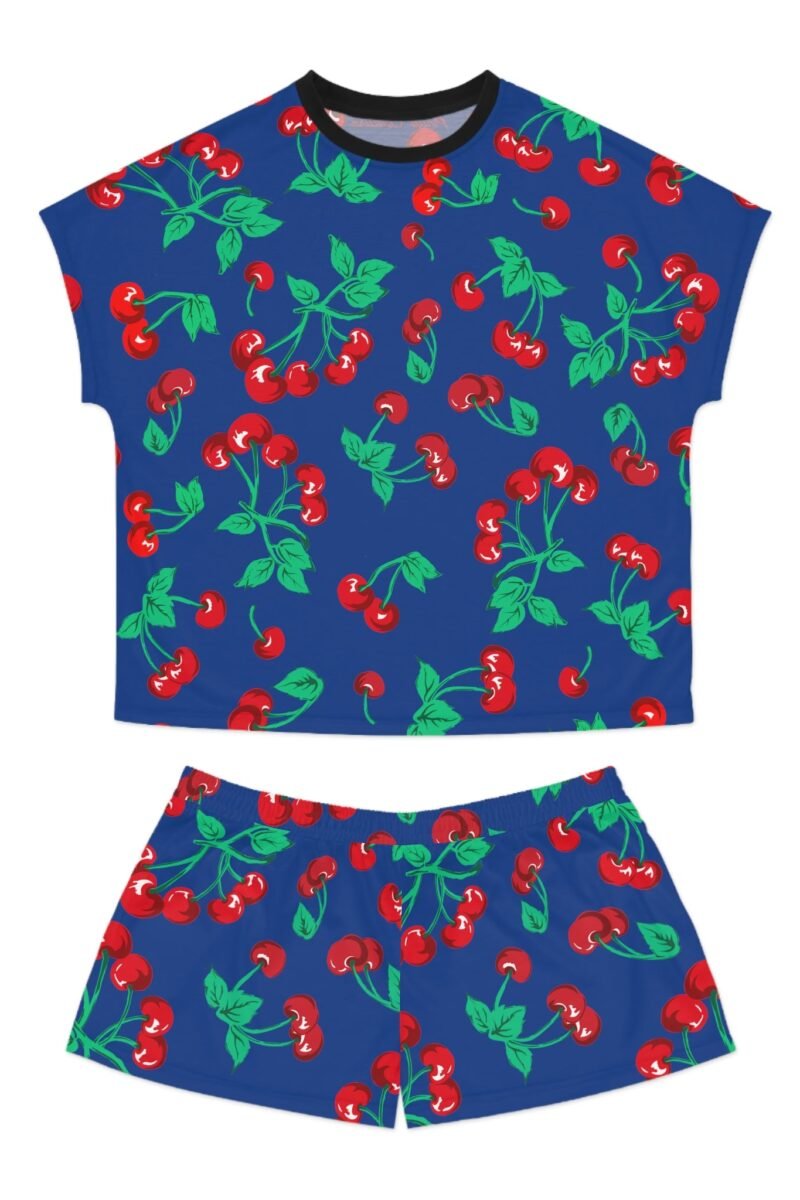 TGIF Sleepover PJs in Dark Blue Cherry Girl Tee & Pajama Shorts-Set