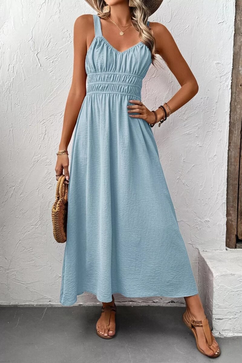 Smocked Sundress Midi | Light Blue or Coffee Brown