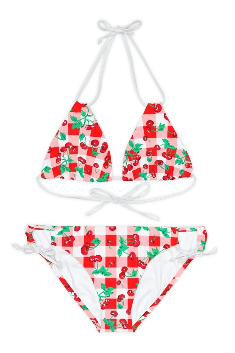 Alex Red Gingham Vintage Cherry Print Strappy Bikini Set