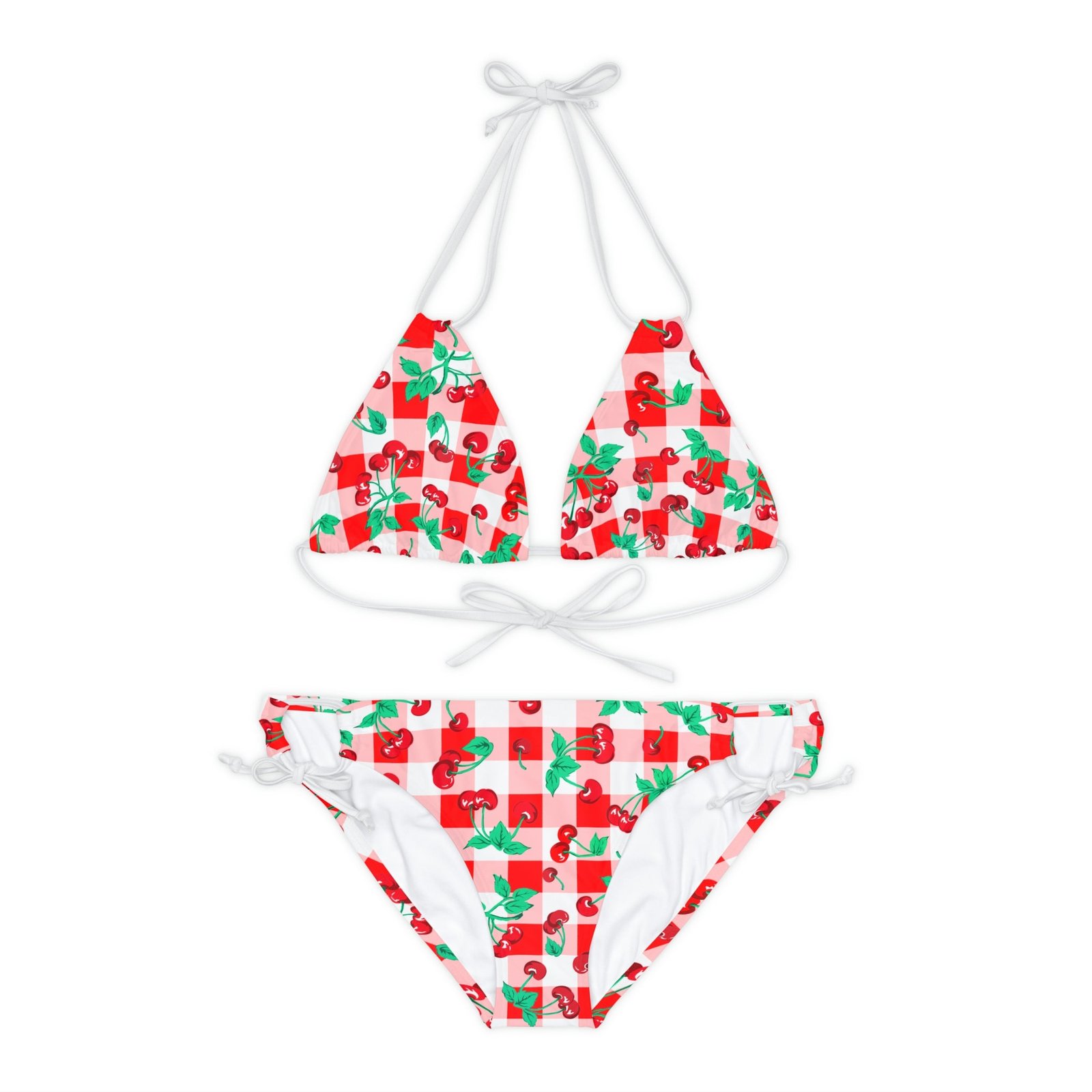 Alex Red Gingham Vintage Cherry Print Strappy Bikini Set