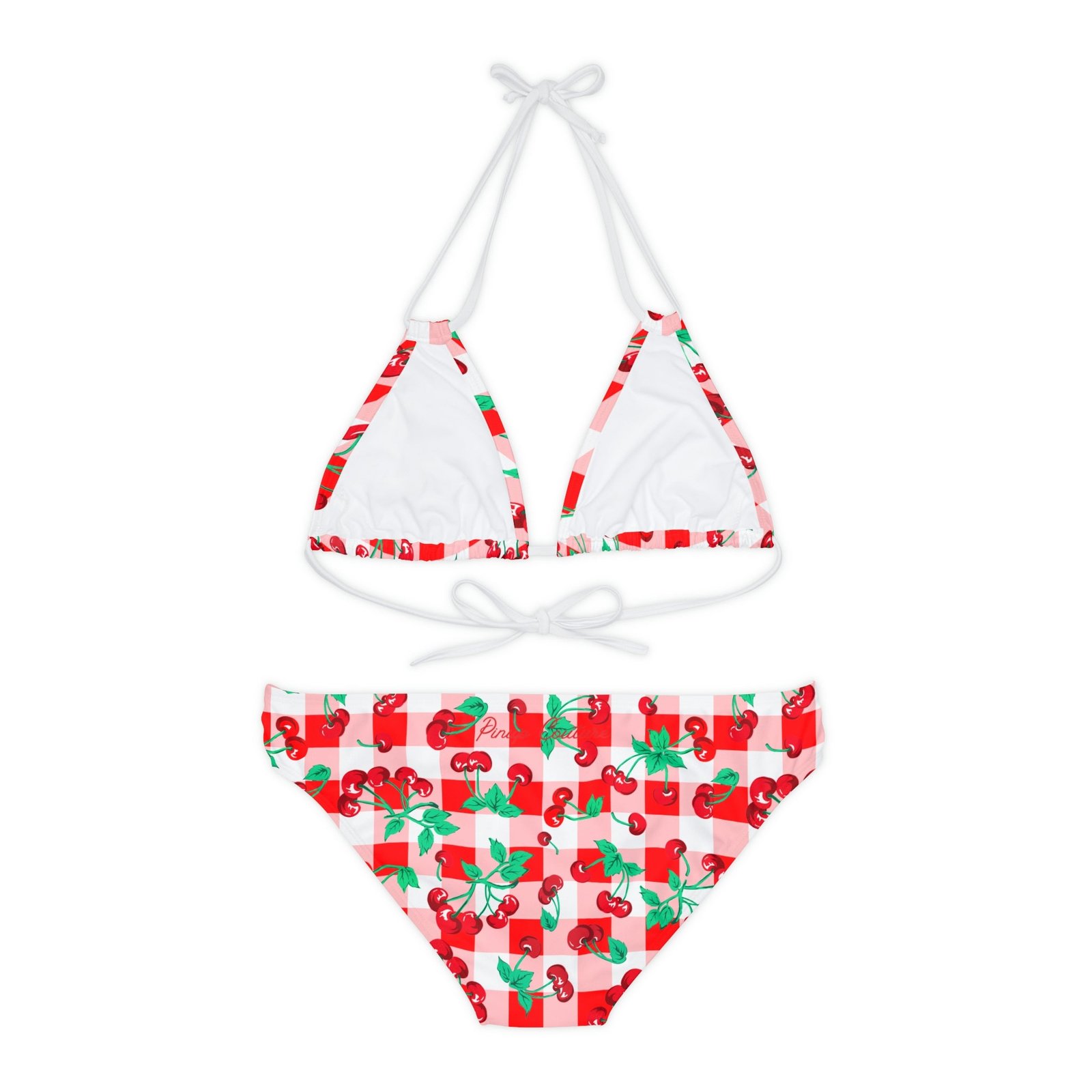 Alex Red Gingham Vintage Cherry Print Strappy Bikini Set