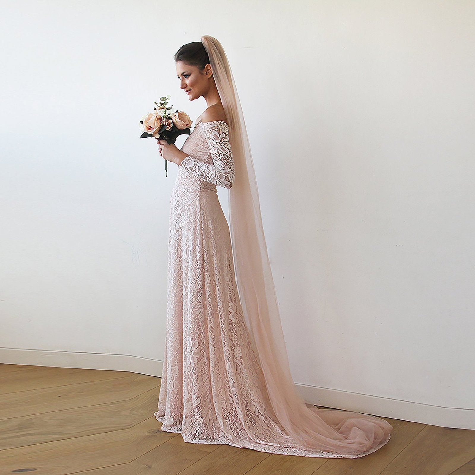 Cathedral Tulle Veil in Blush