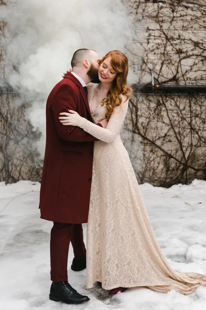 Colette Lace Wrap Gown with Train in Champagne