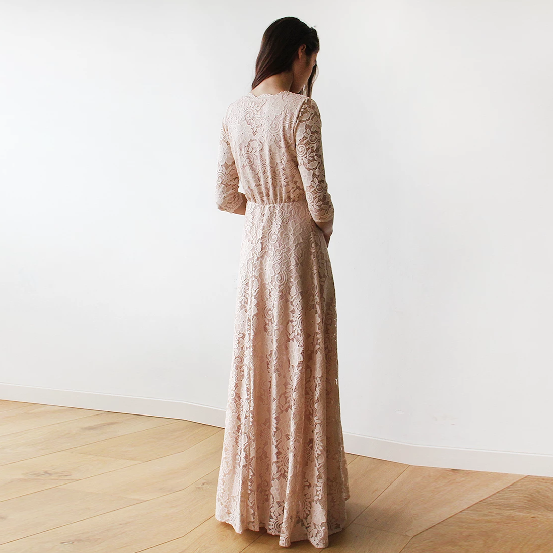 Ondine Lace Wrap Gown in Blush