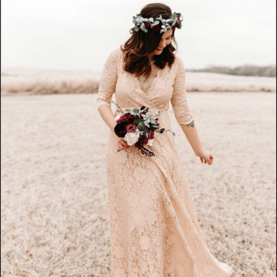 Ondine Lace Wrap Gown in Blush