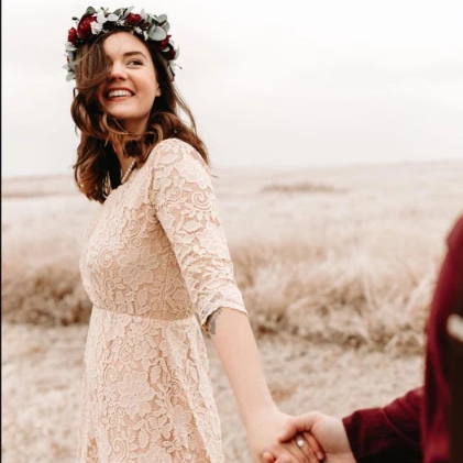 Ondine Lace Wrap Gown in Blush