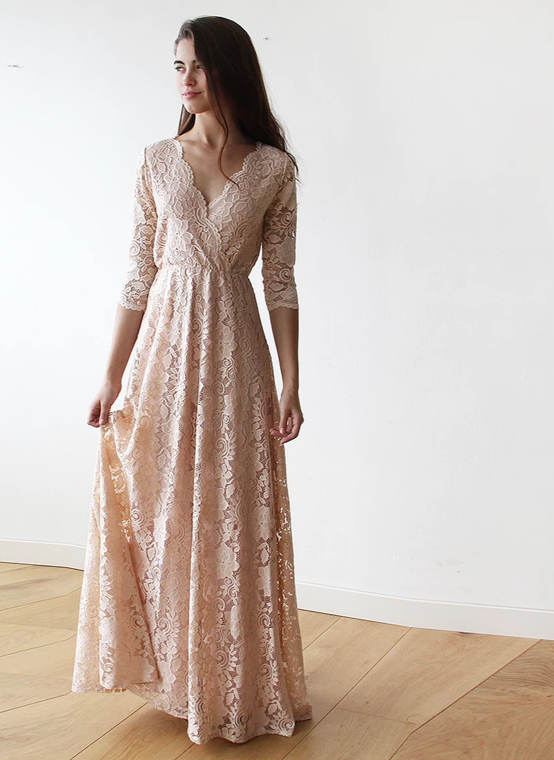 Ondine Lace Wrap Gown in Blush