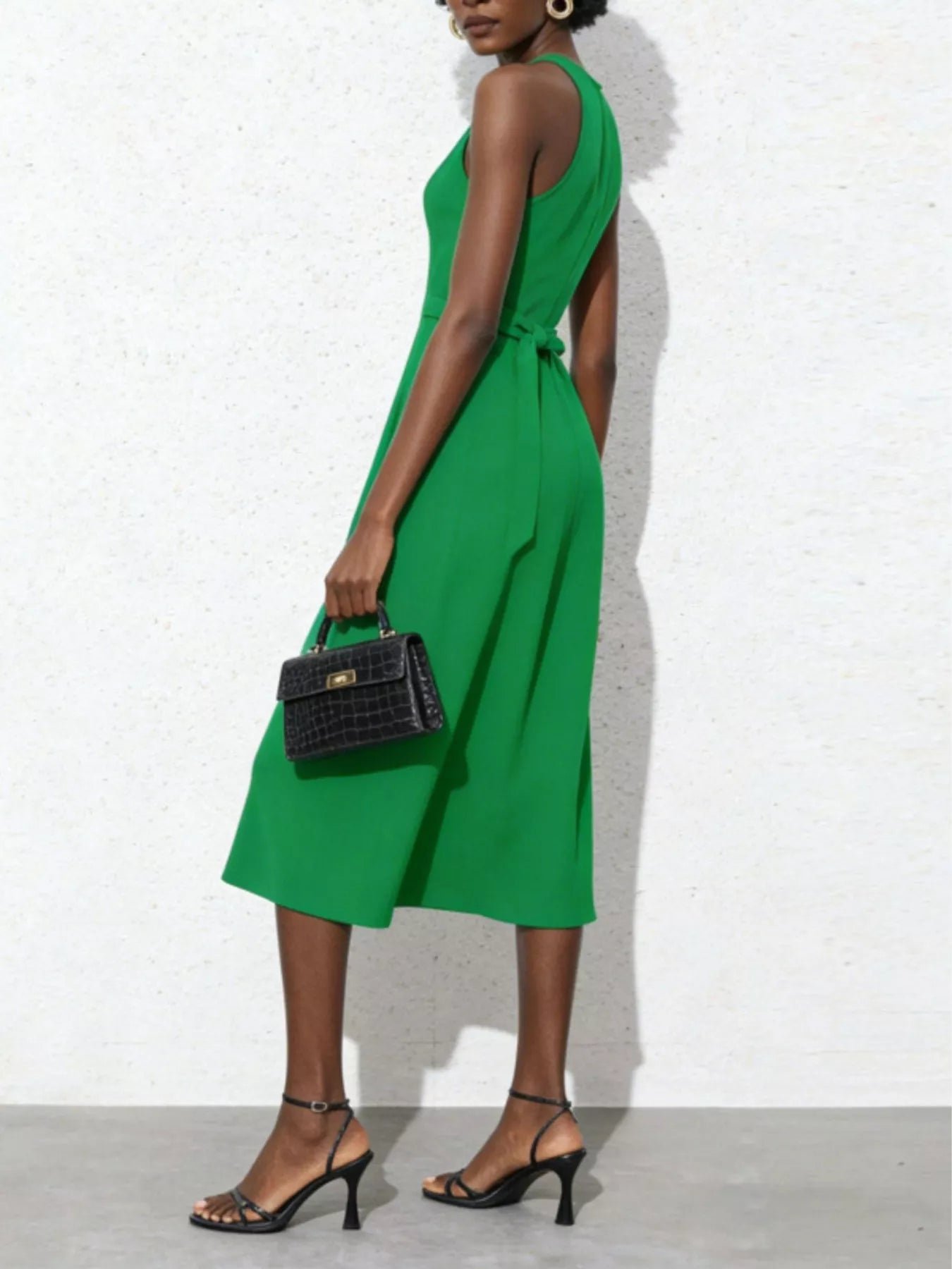 Tie-Waist Sleeveless Midi Dress