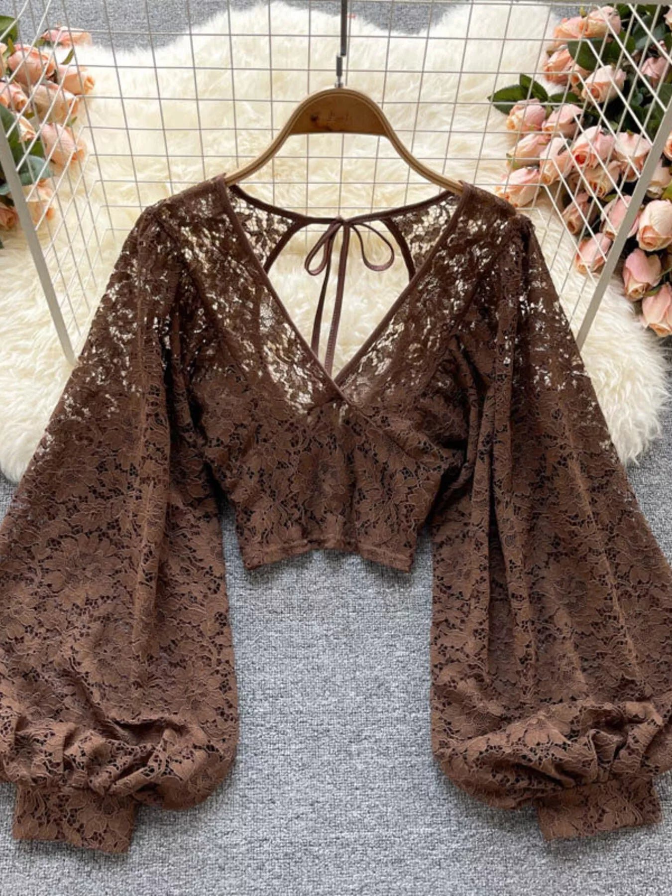 Bardot Lace Tie-Back Long-Sleeve Top | 3 Colors