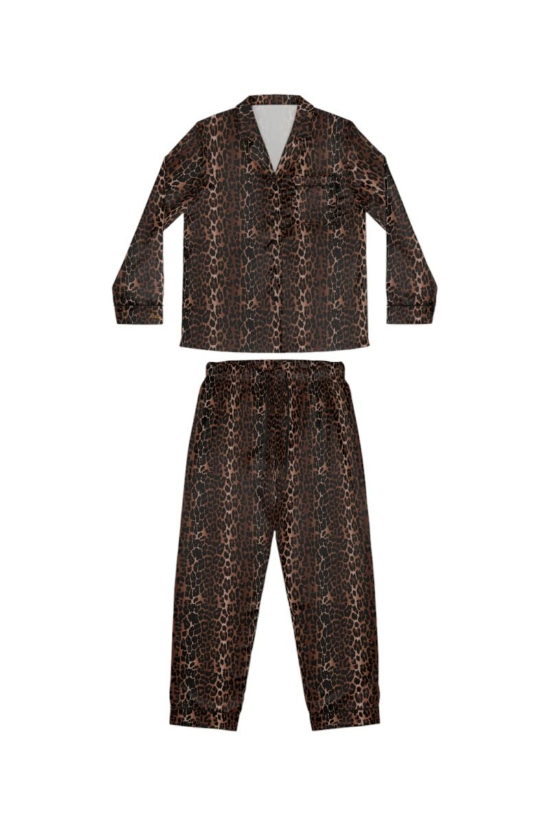Pajama Game in OG Leopard Satin 2 Piece Button Up PJ Set