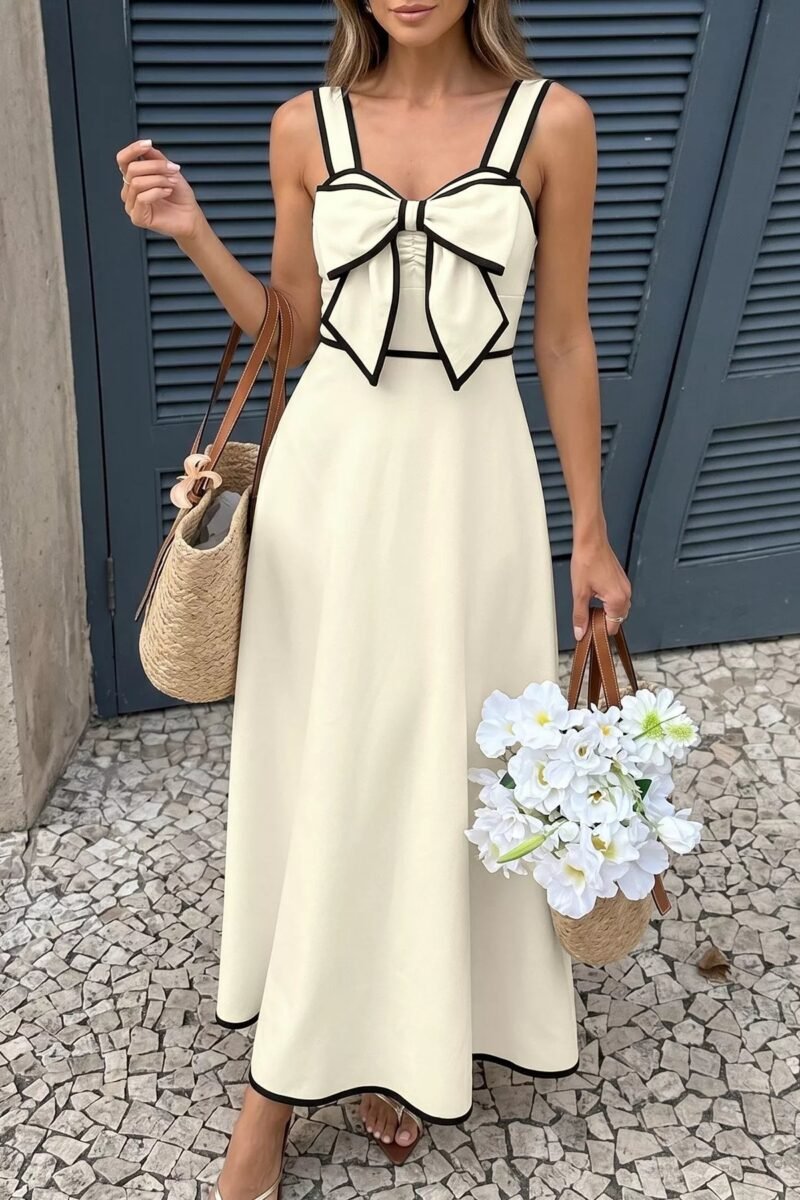 Bow-Trim A-Line Midi Dress