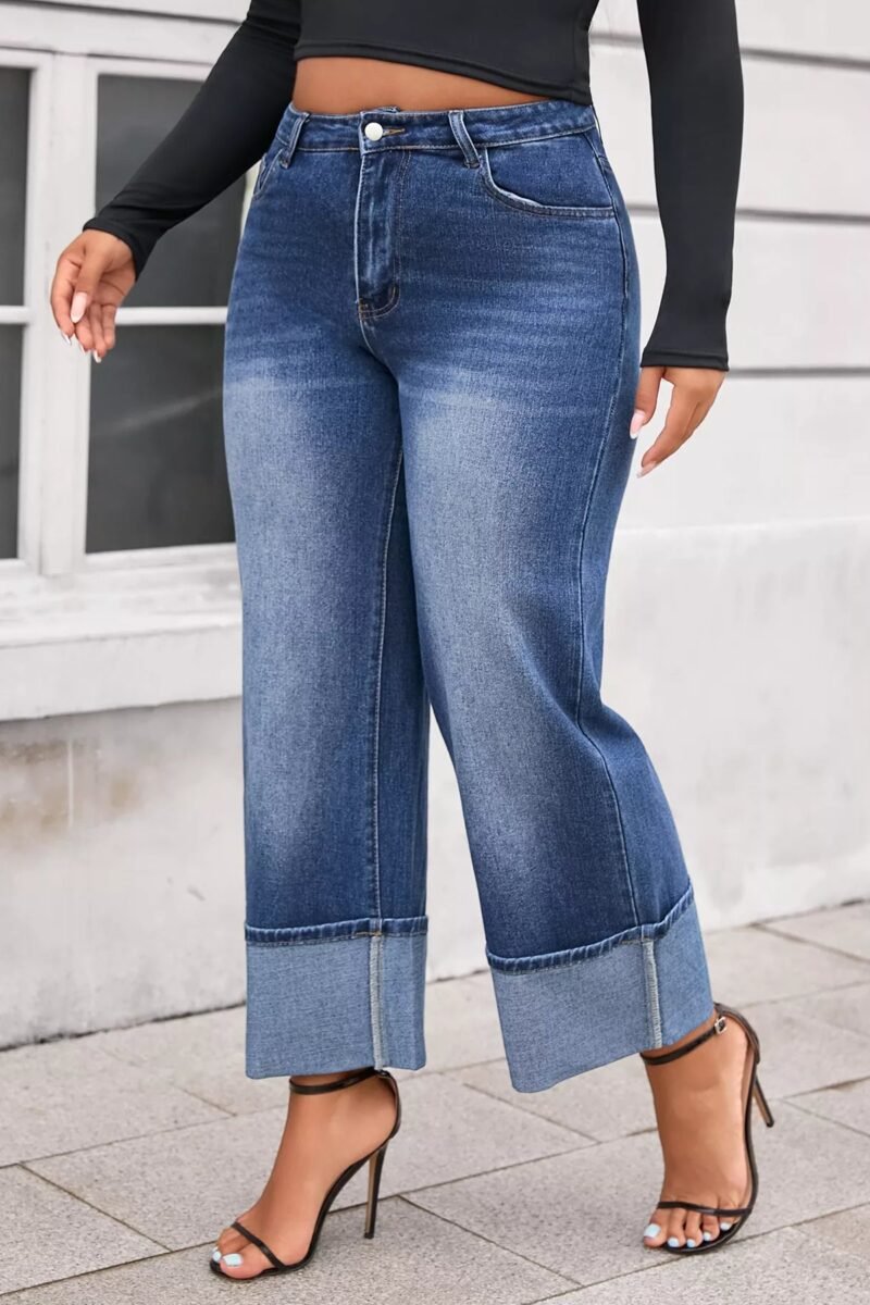 High-Rise Cuffed Wide-Leg Jeans - Plus Size