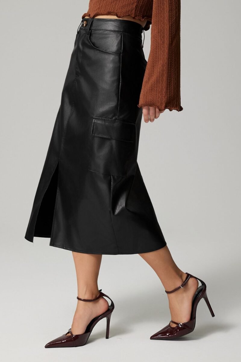 Lily Slit Midi Skirt with Pockets | Dark Brown or Black