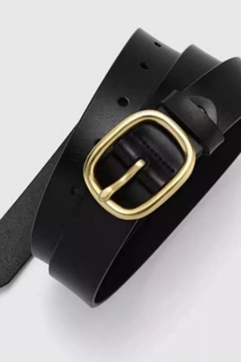 Cowhide Leather Belt with Gold Buckle