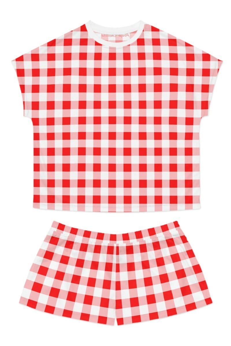 TGIF Sleepover PJs in Ruby Red Gingham Tee & Pajama Shorts-Set