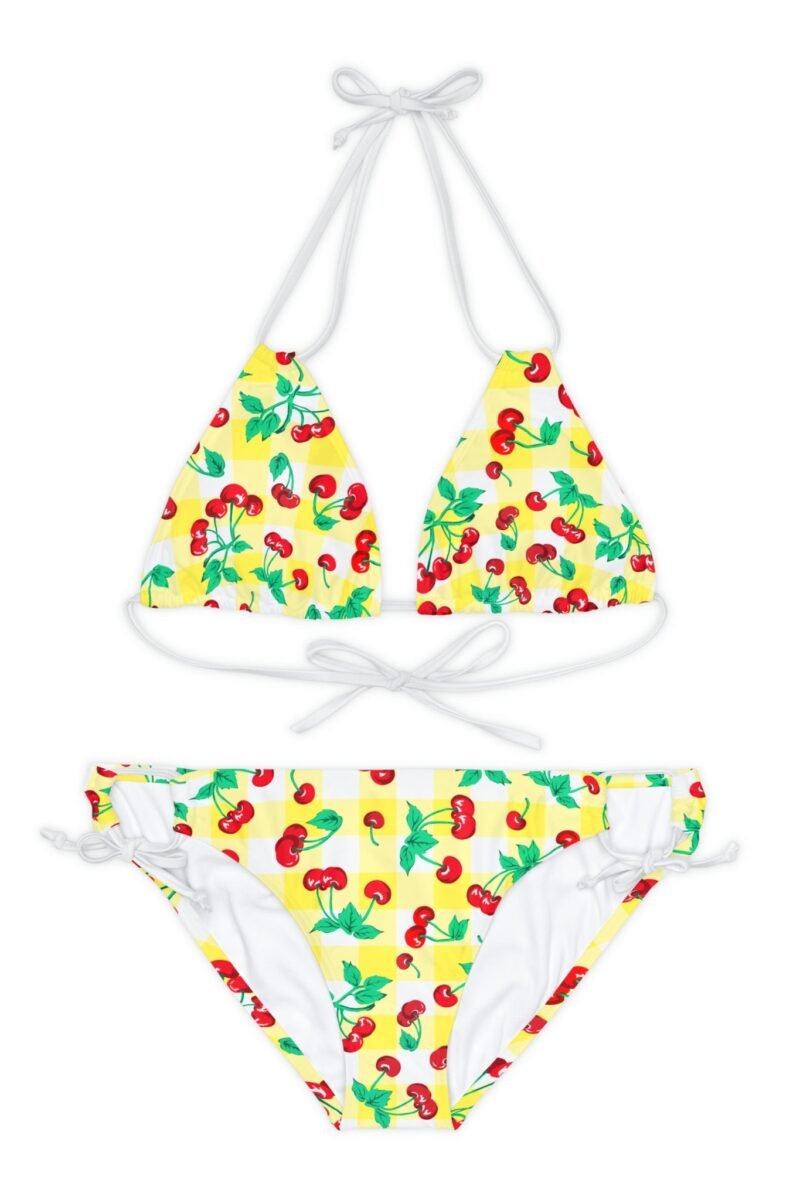 Alex Yellow Gingham Cherry Print Strappy Bikini Set