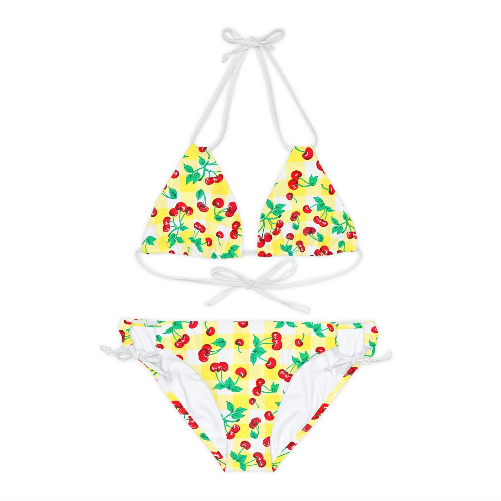 Alex Yellow Gingham Cherry Print Strappy Bikini Set