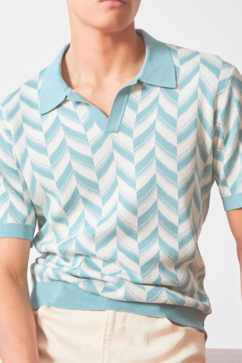 Men's Geo Print Knit Short Sleeve Polo Shirt | Poundton