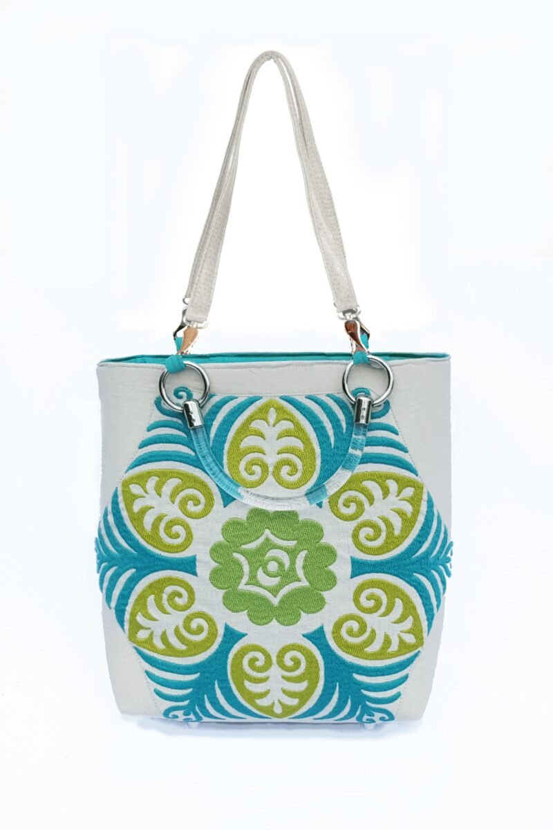 Suzani Teal Silk Small Tote