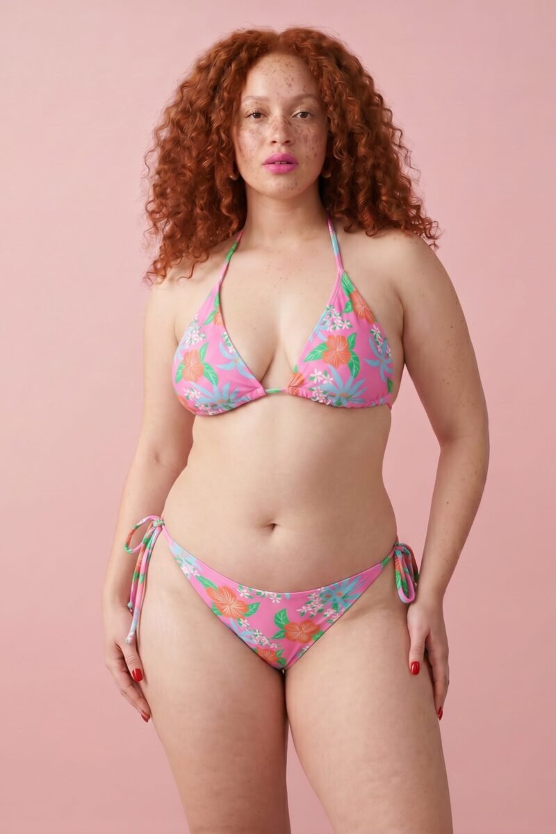 Alex Recycled String Bikini in Tropical Pink Hibiscus