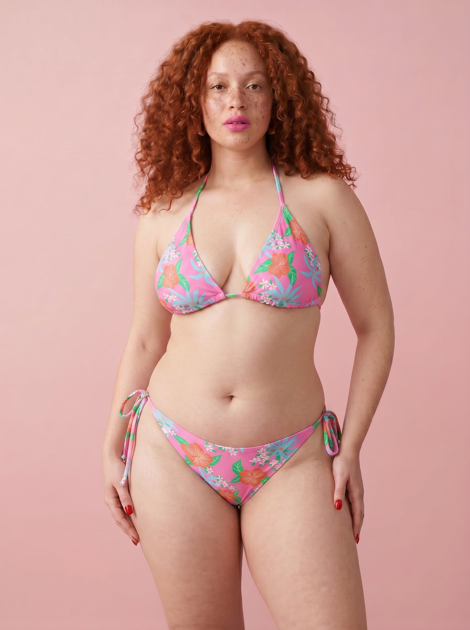 Alex Recycled String Bikini in Tropical Pink Hibiscus