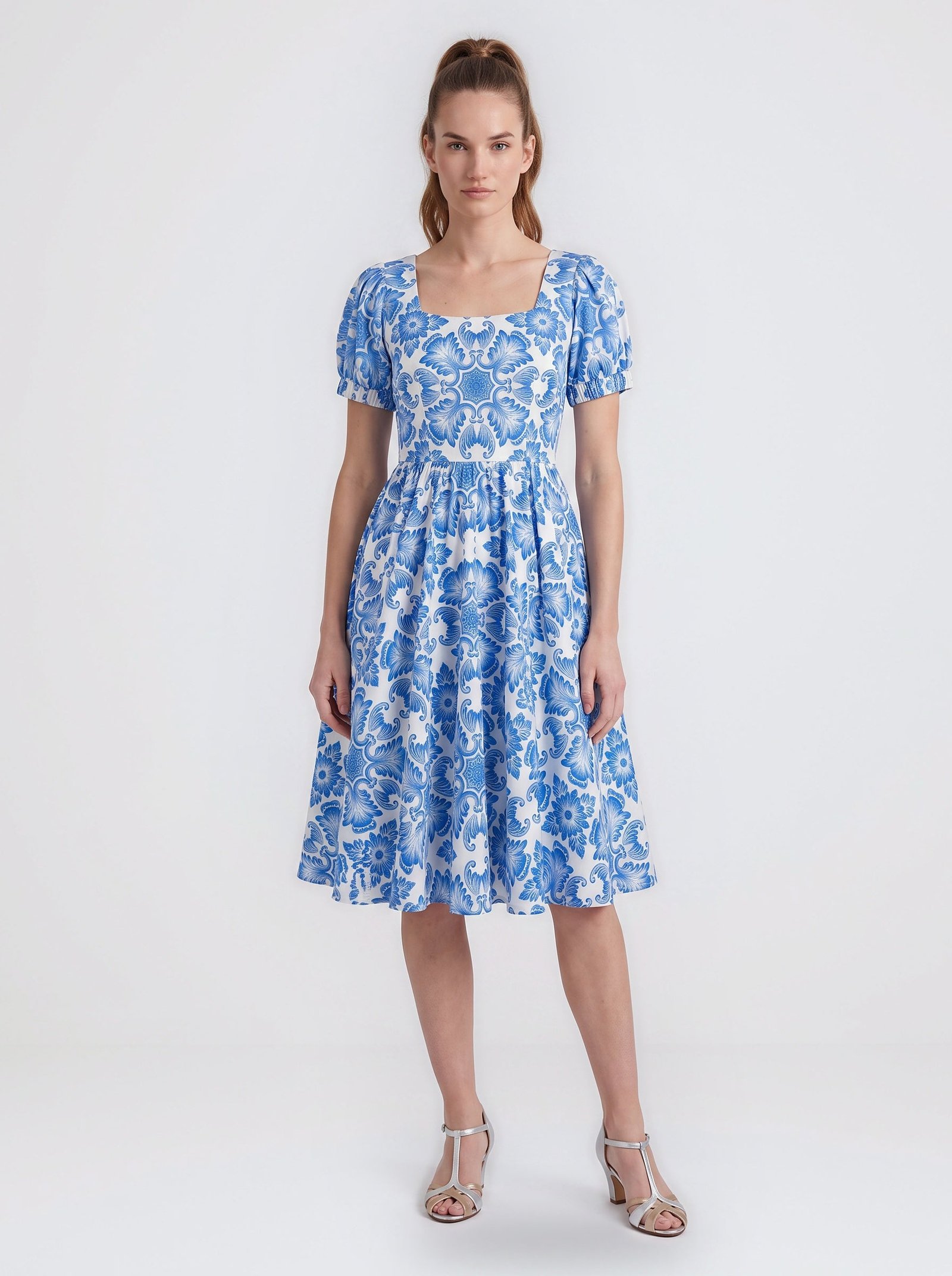 Amara Swing Dress in Blue Noto Tile