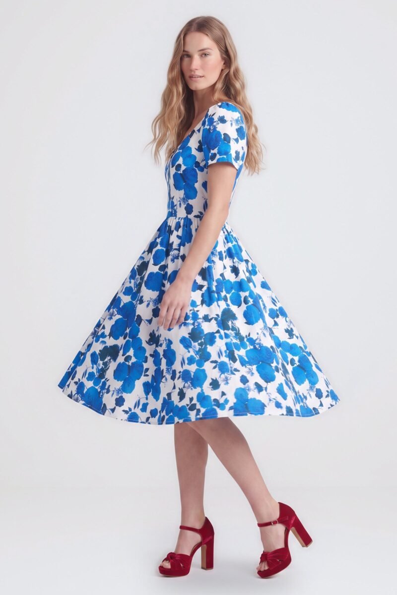 Lilith Swing Dress in Blue Fiori Dolce