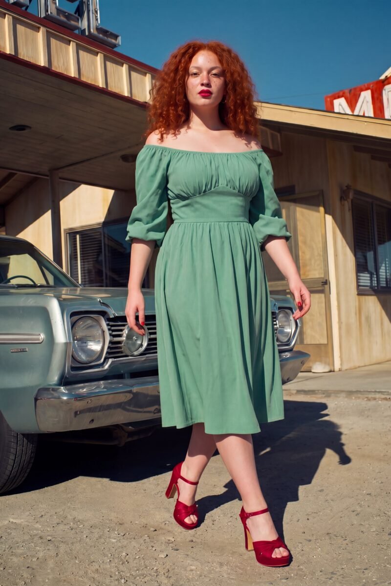 Marie-Therese Peasant Dress in Mint